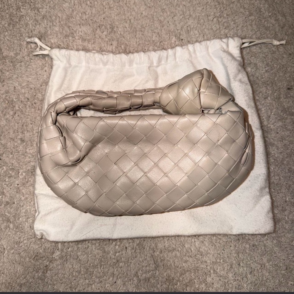 Woven Knot Handle Bag in Light Beige